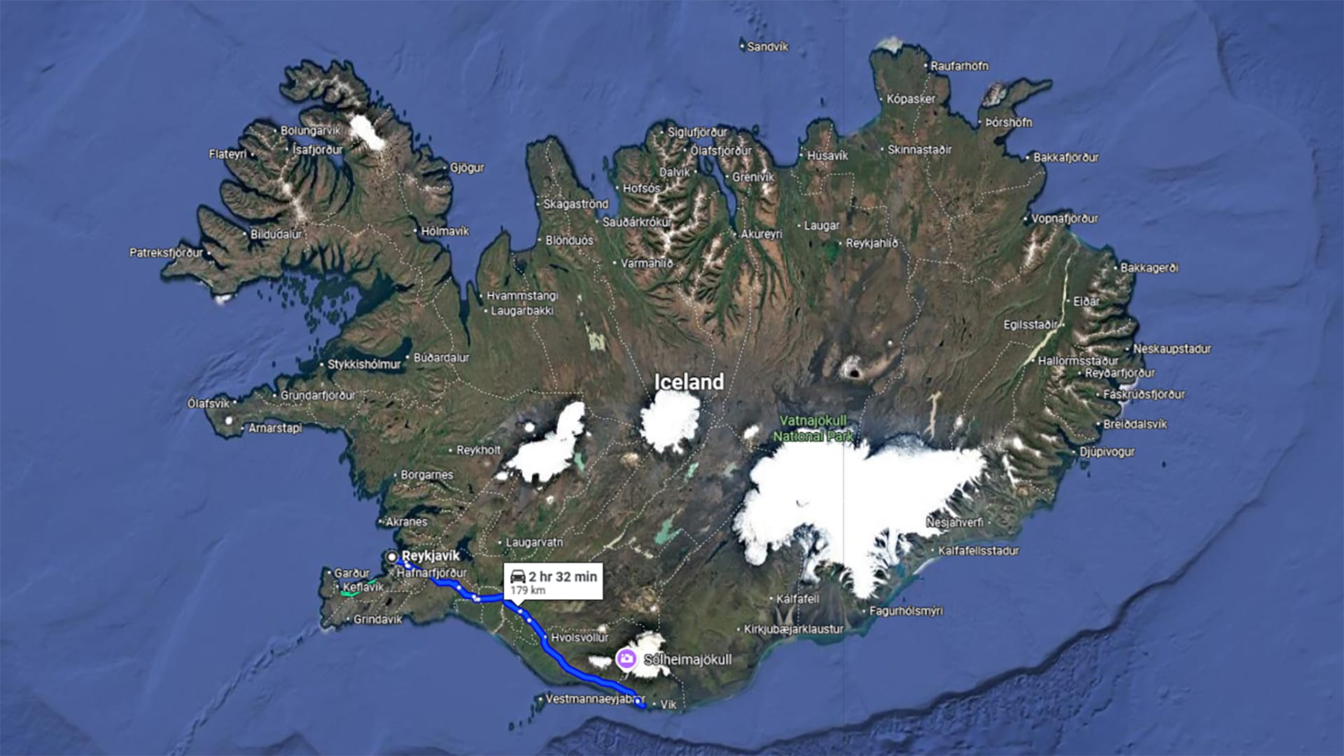 Empfohlene Reiseroute Reykjavik - Dyrholaey